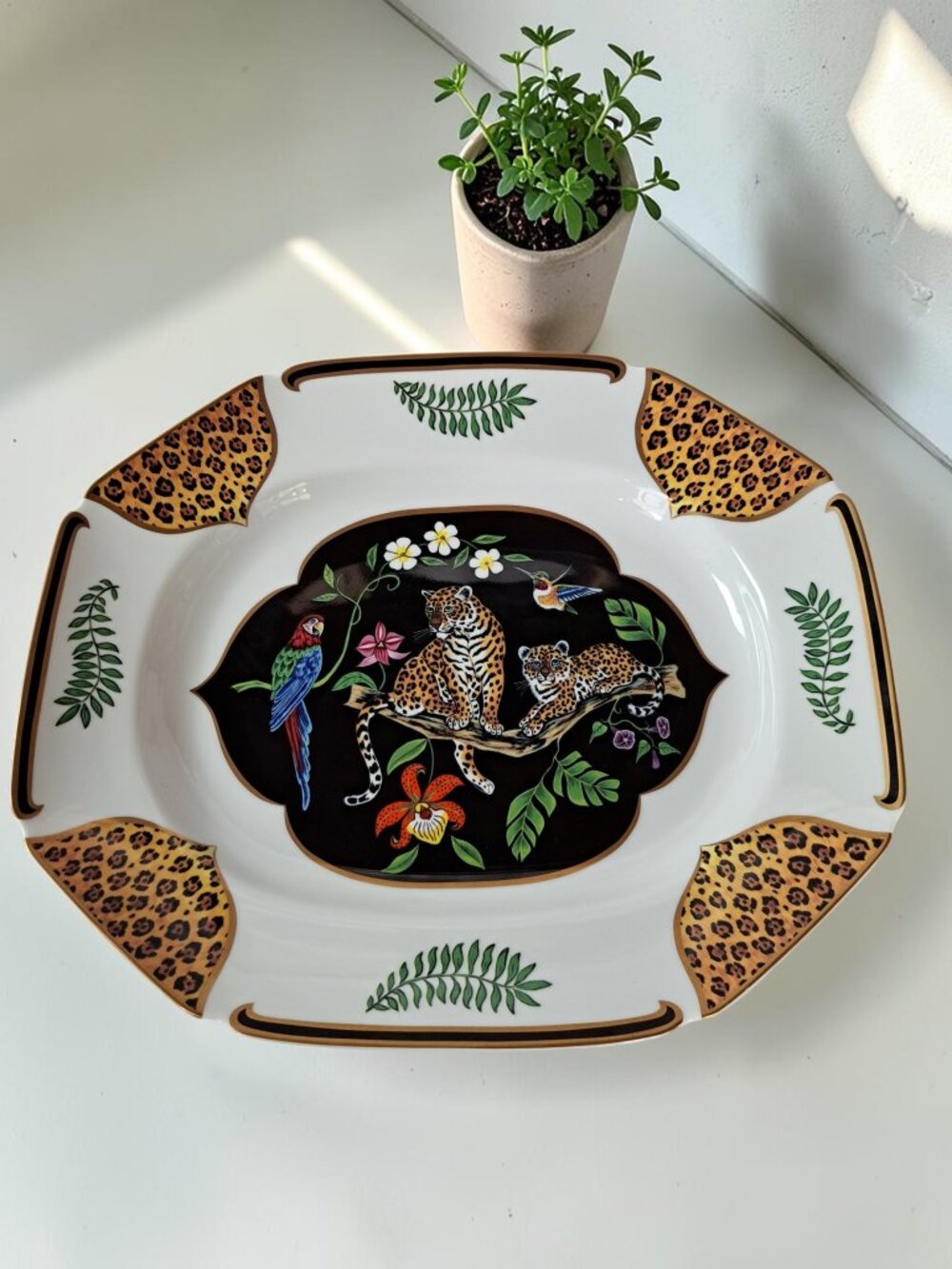 Lynn Chase Designs Jaguar Jungle Medium Platter 24k Gold 14” x 12” Signed